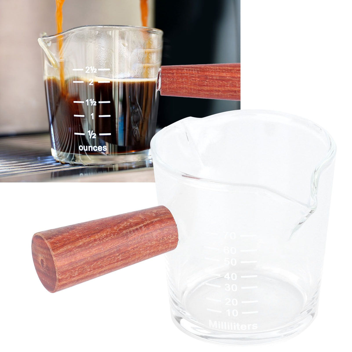 Double Mouth Glass Mug with Wooden Handle Heat‑Resistant Cup Kitchen Gadgets for Home
