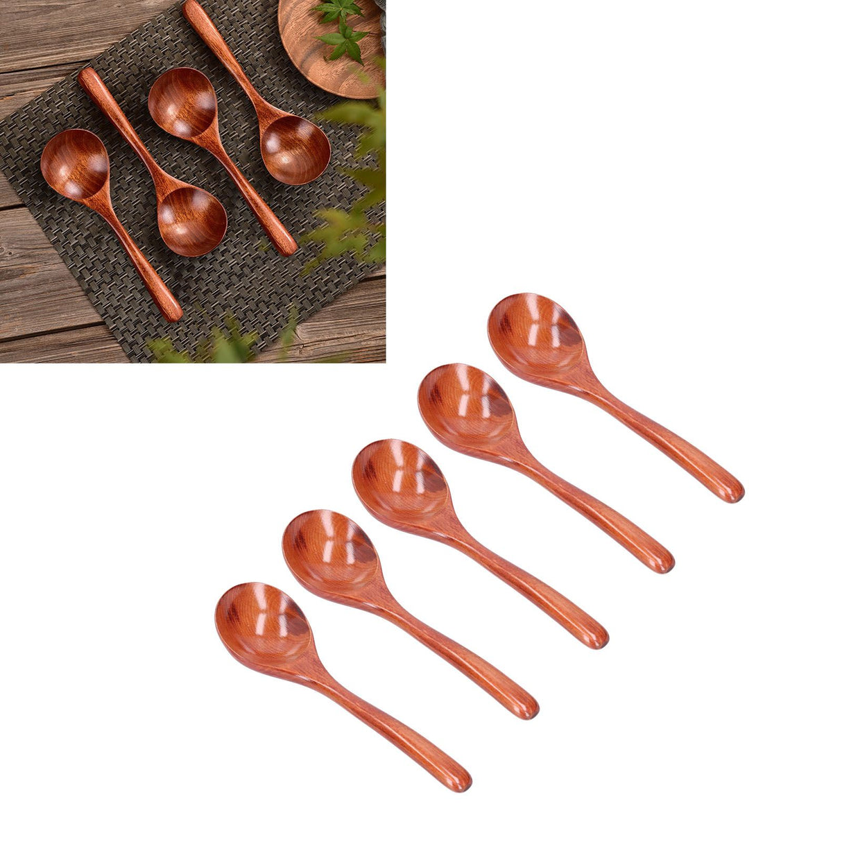 5pcs Wood Spoons Long Handle Wooden Ladle for Mixing Stirring Cooking Utensil ToolDark Color