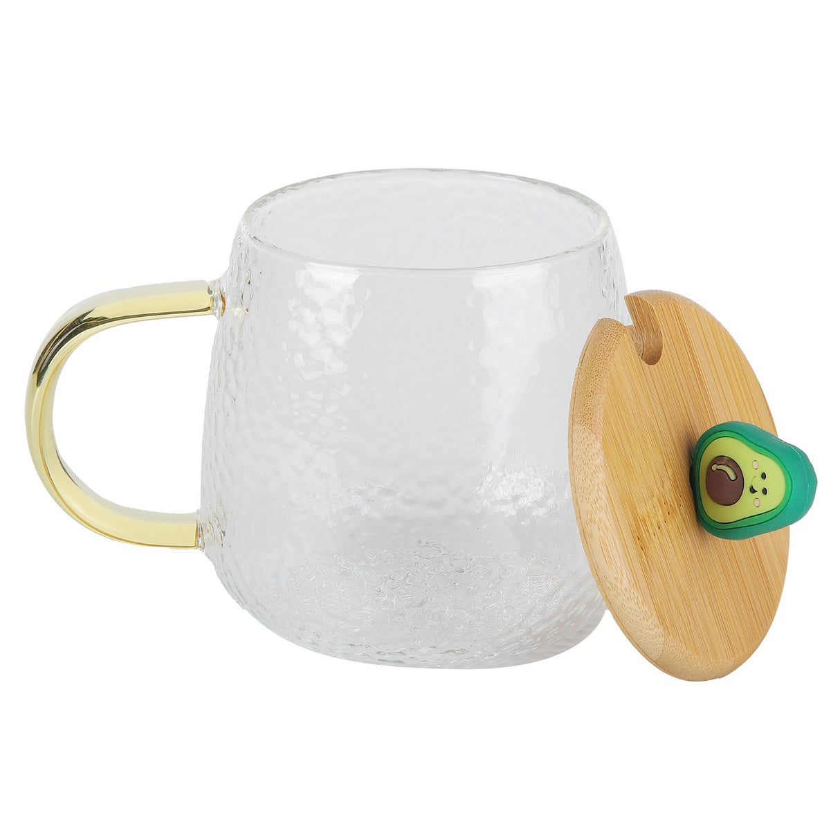 400ml Cute High Borosilicate Glass Cup HeatResistant Mug with Stainless Steel Spoon Bamboo Lid(Avocado )