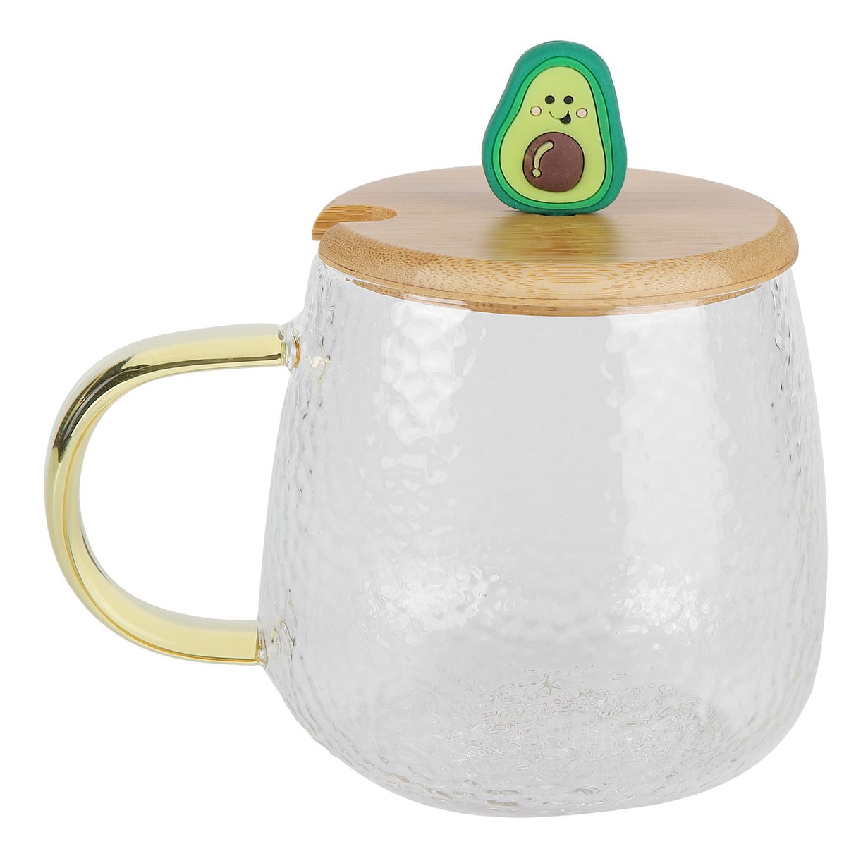 400ml Cute High Borosilicate Glass Cup HeatResistant Mug with Stainless Steel Spoon Bamboo Lid(Avocado )