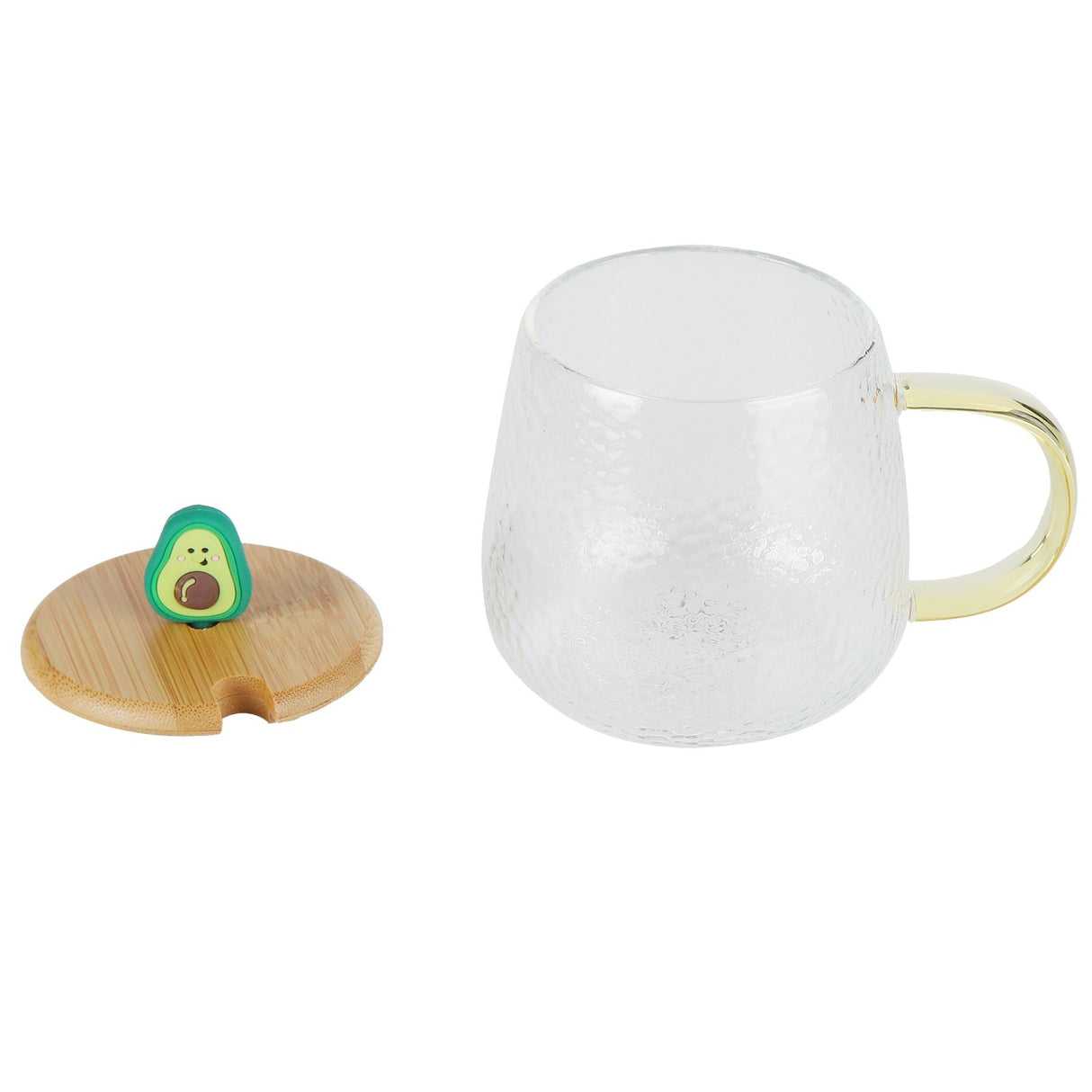 400ml Cute High Borosilicate Glass Cup HeatResistant Mug with Stainless Steel Spoon Bamboo Lid(Avocado )