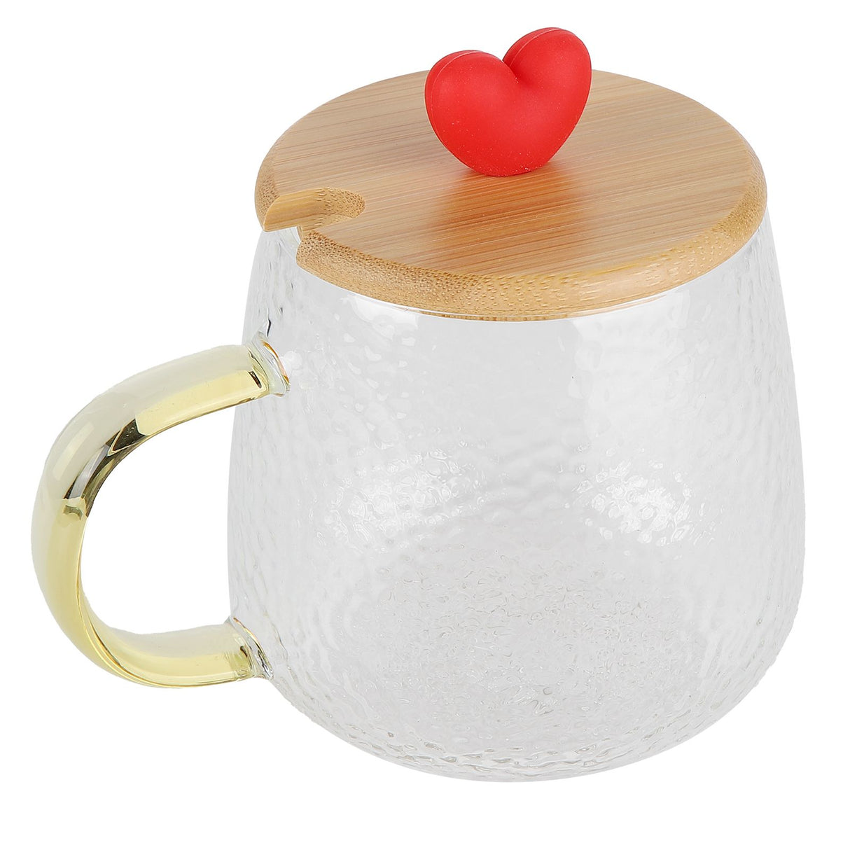 400ml Cute High Borosilicate Glass Cup HeatResistant Mug with Stainless Steel Spoon Bamboo Lid(Love )