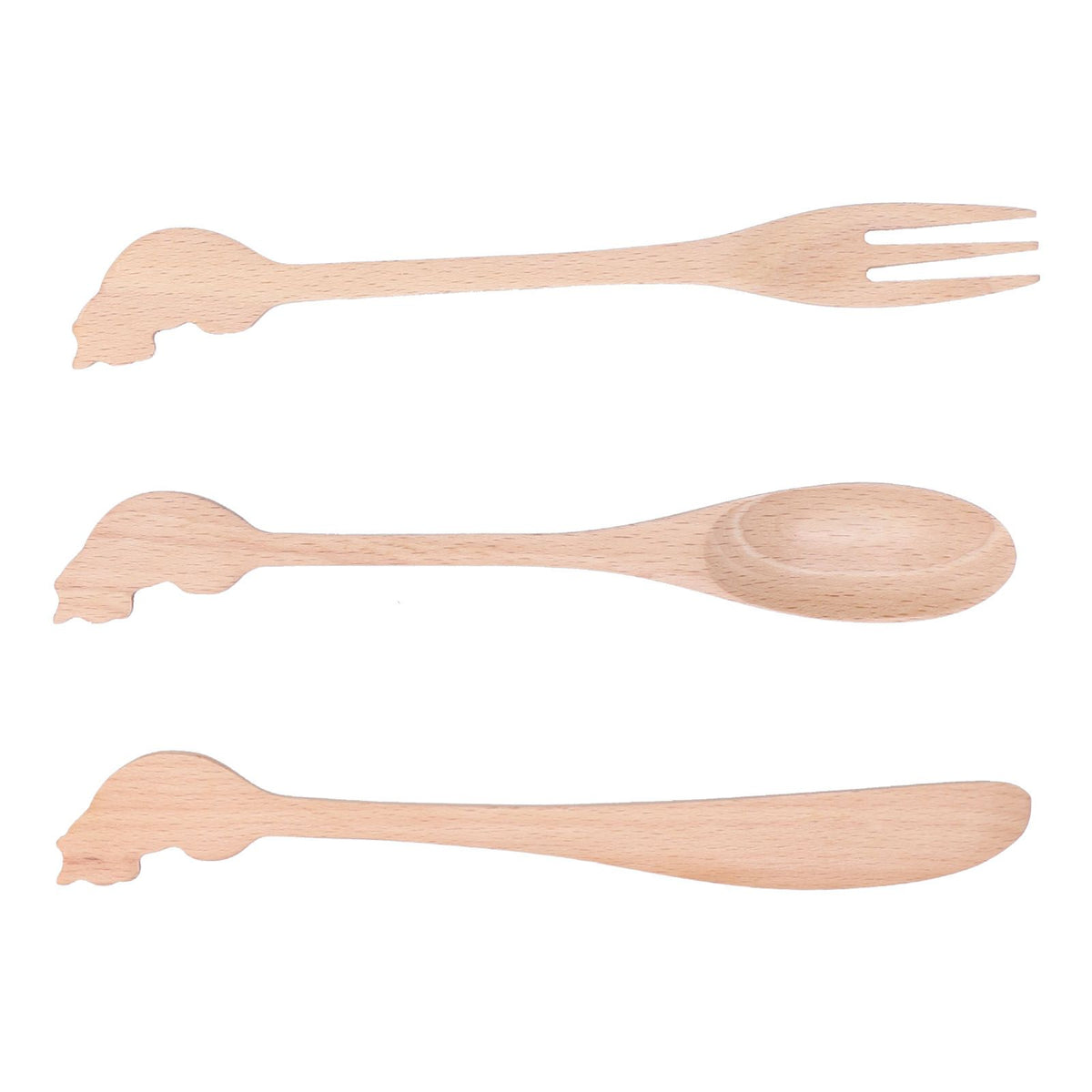 3pcs Wooden Tableware Set Spoon Fork Reusable Hand Made Utensils Portable Soup Spoon for Kitchen Picnic Hotel