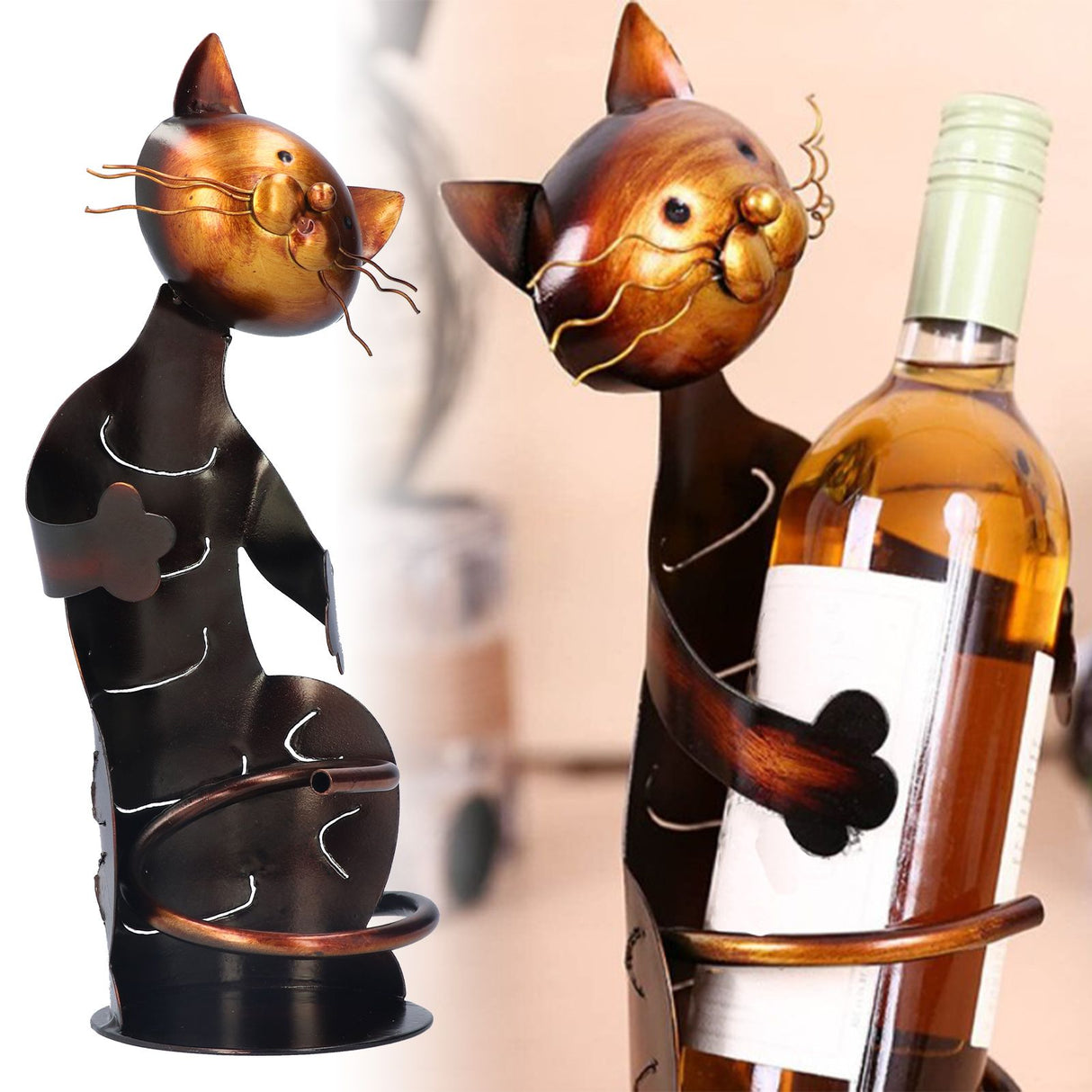 Cat Shaped Wine Rack Metal Sculpture Shelf Practical Sculpture Home Decoration Interior Decoration Crafts