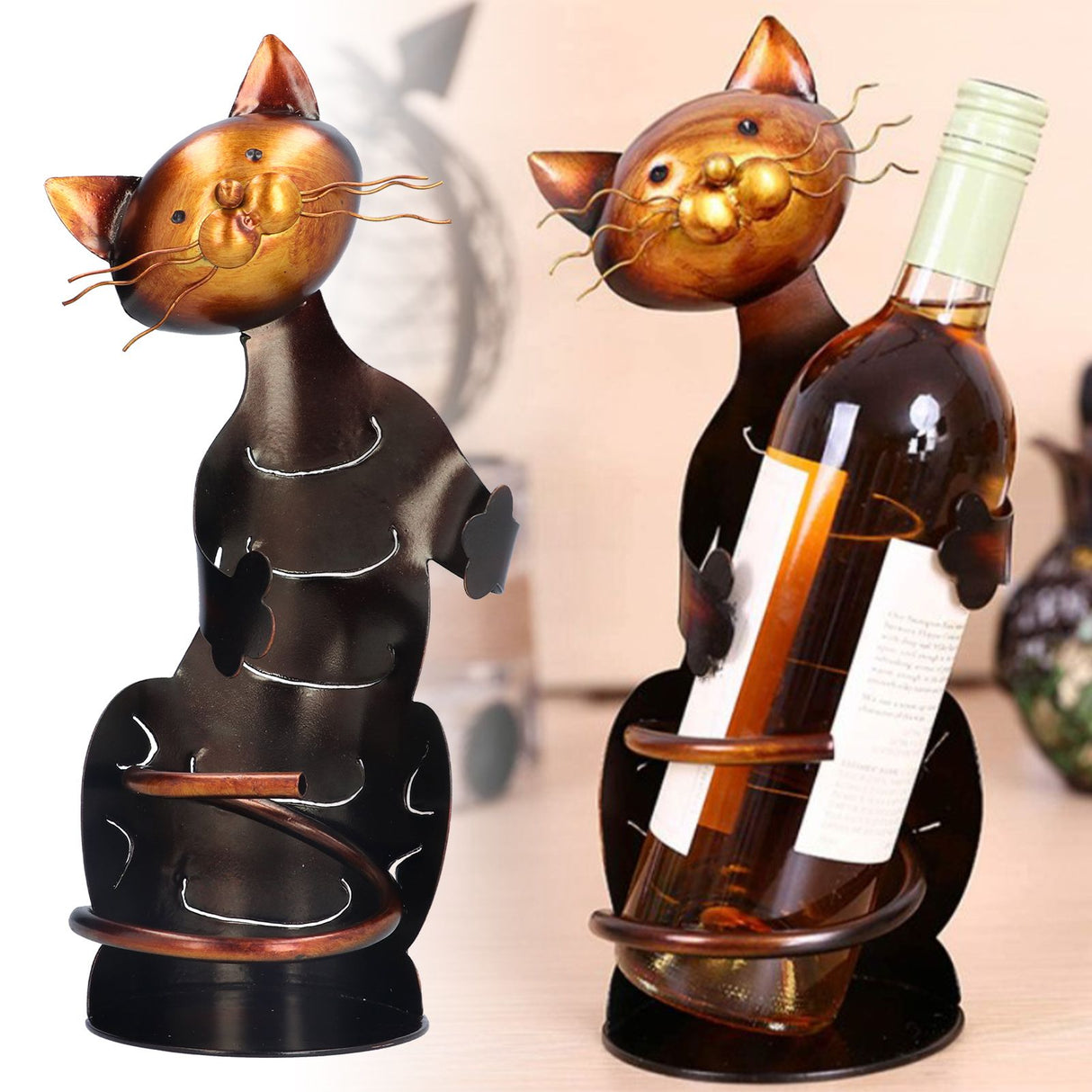 Cat Shaped Wine Rack Metal Sculpture Shelf Practical Sculpture Home Decoration Interior Decoration Crafts