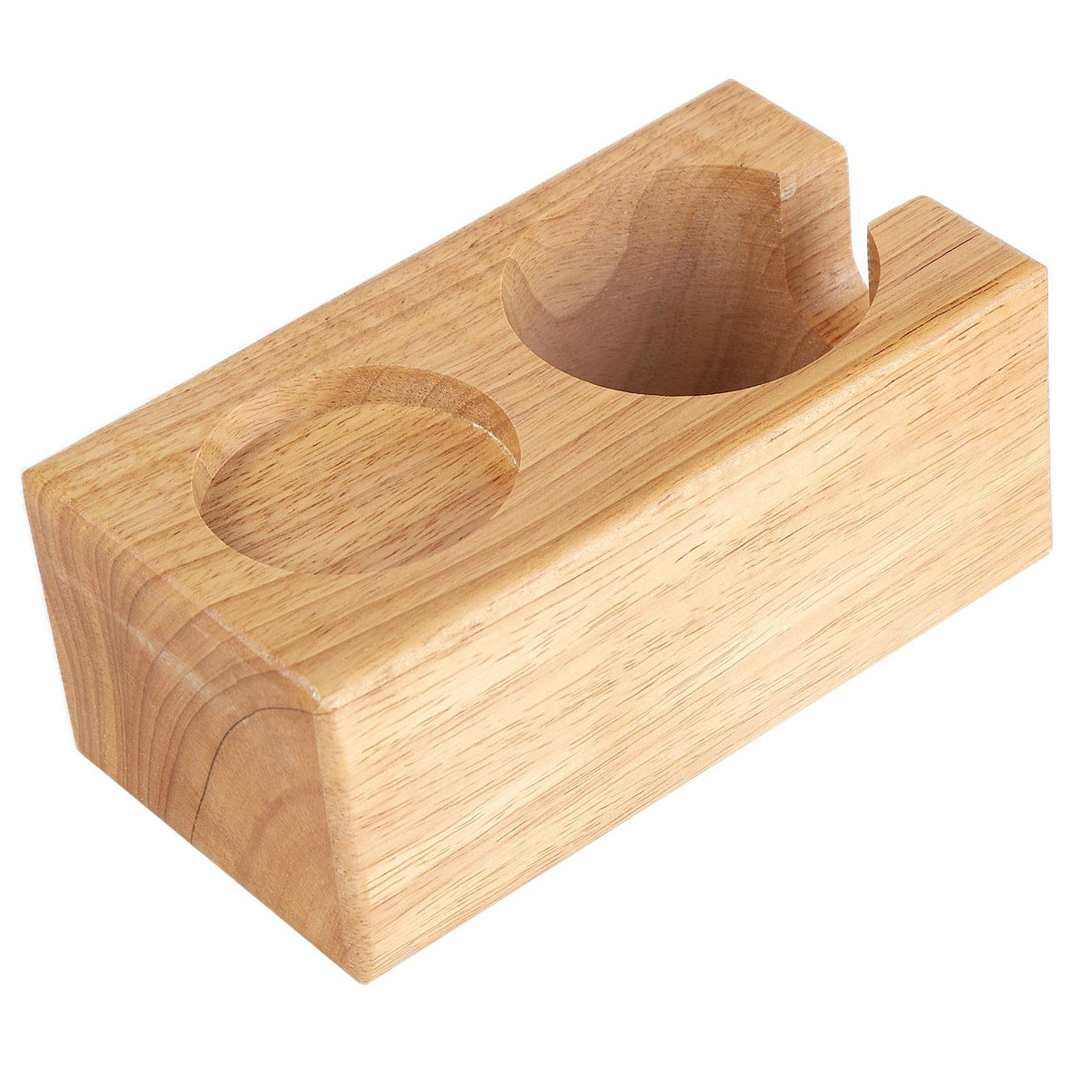 2‑Hole Wooden Tamper Base Natural Wood Color External Durable Tamping Station Handle Stand for Coffee Shop Home