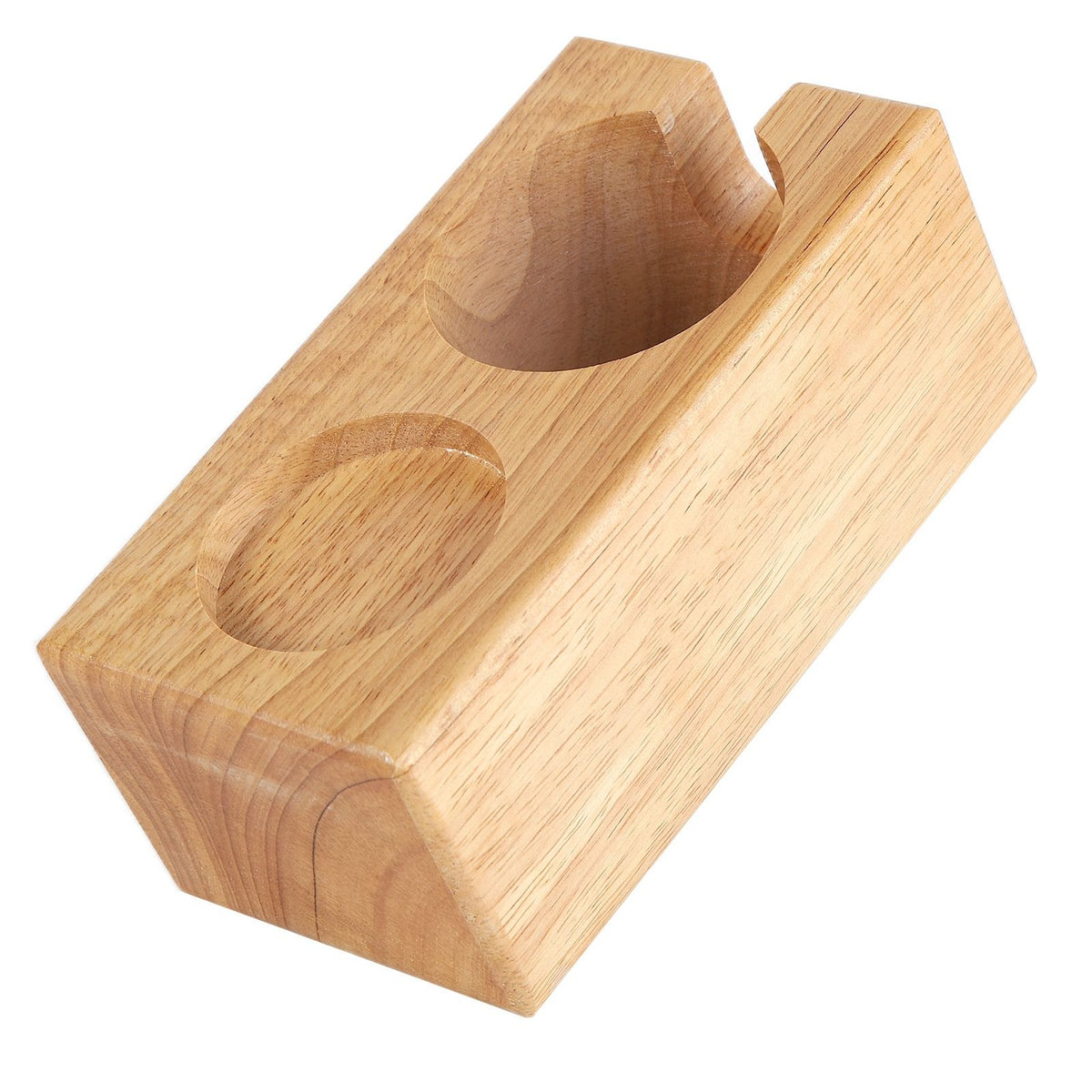 2‑Hole Wooden Tamper Base Natural Wood Color External Durable Tamping Station Handle Stand for Coffee Shop Home