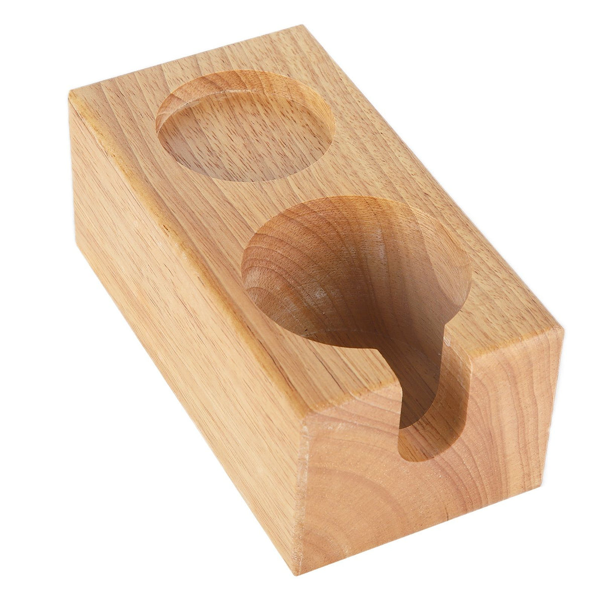 2‑Hole Wooden Tamper Base Natural Wood Color External Durable Tamping Station Handle Stand for Coffee Shop Home