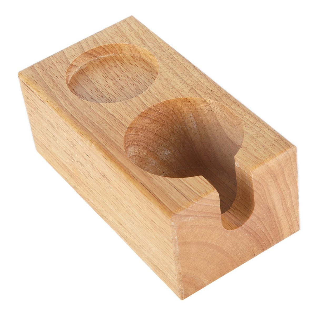 2‑Hole Wooden Tamper Base Natural Wood Color External Durable Tamping Station Handle Stand for Coffee Shop Home