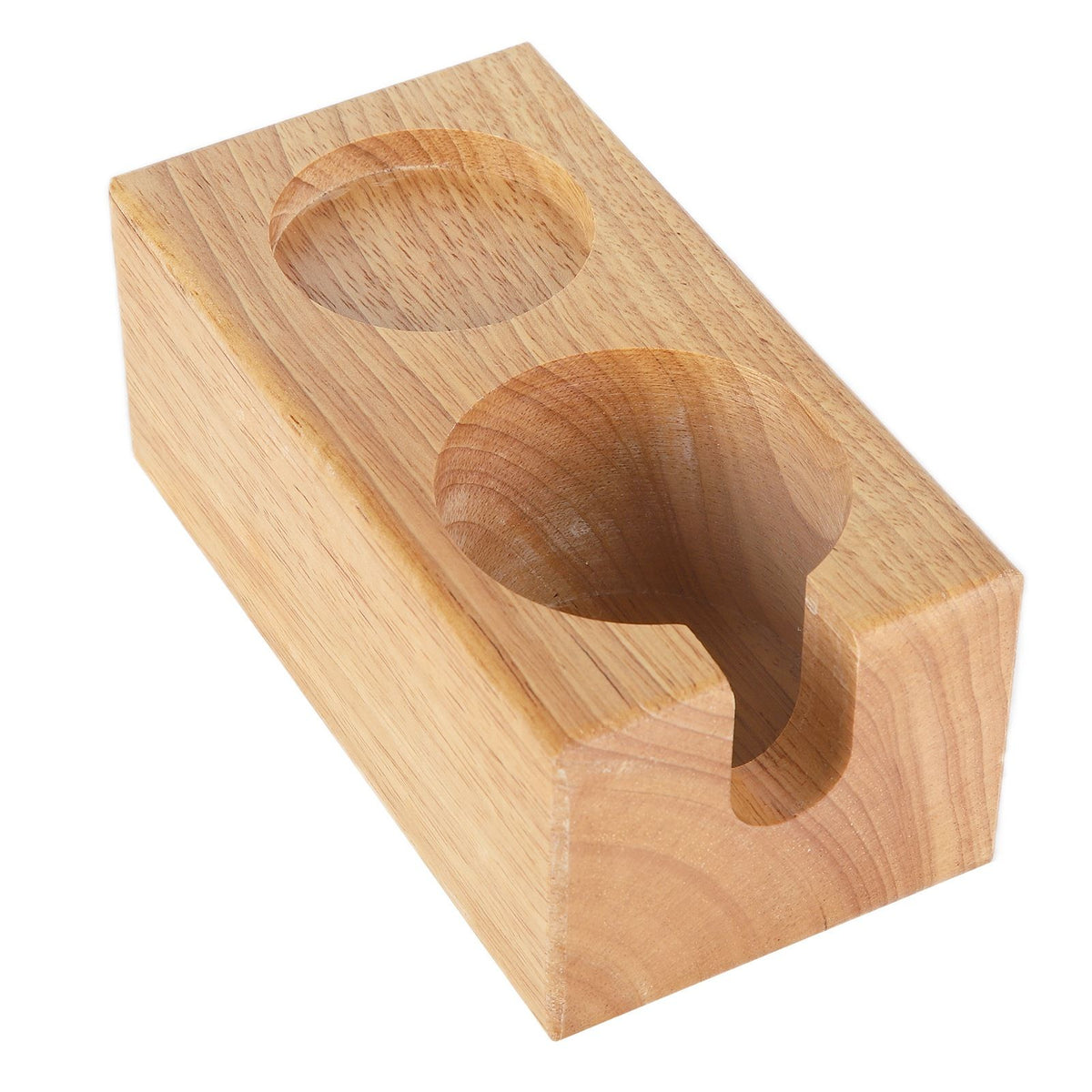 2‑Hole Wooden Tamper Base Natural Wood Color External Durable Tamping Station Handle Stand for Coffee Shop Home