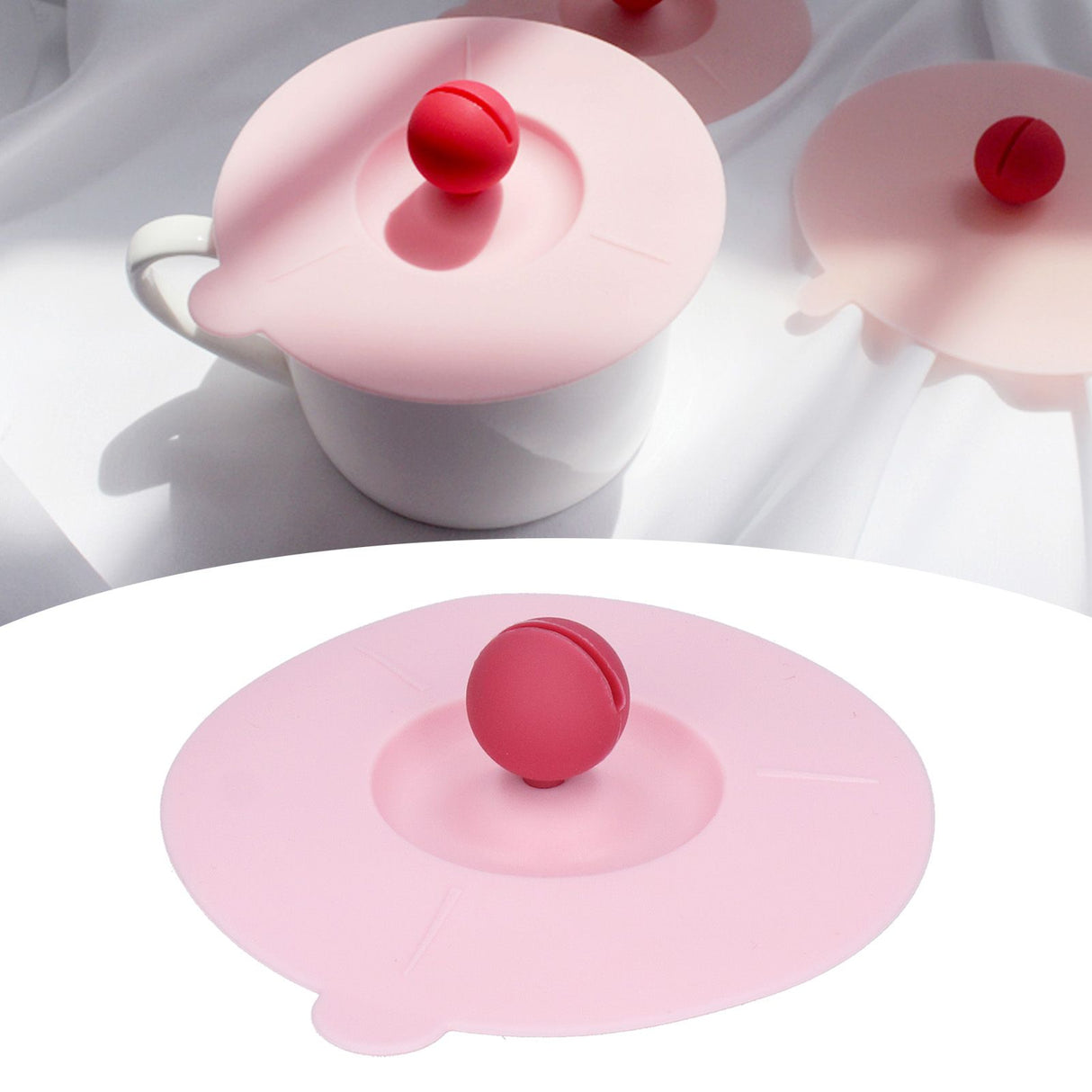 Dustproof Mug Covers Cartoon Silicone Cup Lid for Beverage Cup Sealing AccessoriesPink