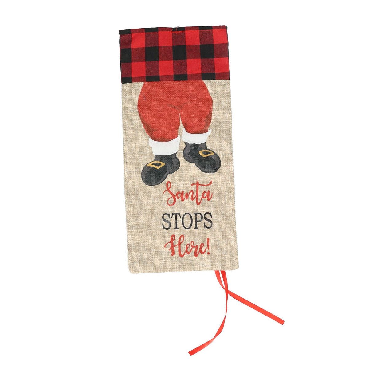 Christmas Santa Grid Design Champagne Bottle Cover Bag Sleeve Christmas Gifts for PartyRed Black Grid