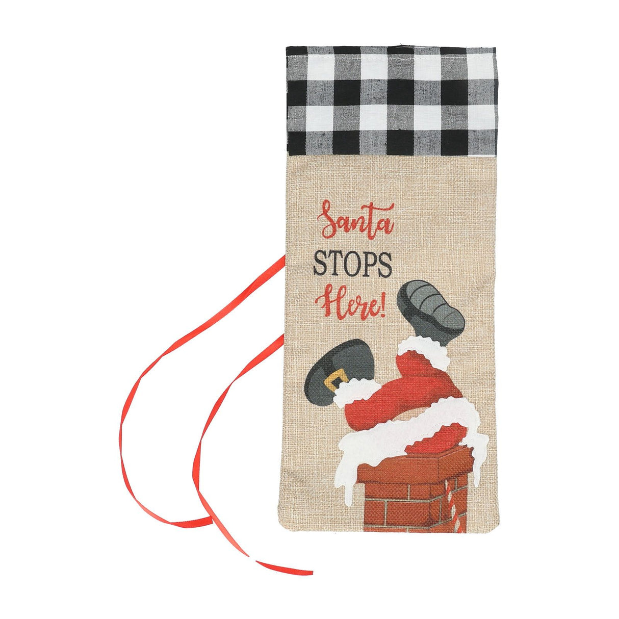 Christmas Santa Grid Design Champagne Bottle Cover Bag Sleeve Christmas Gifts for PartyBlack White Grid