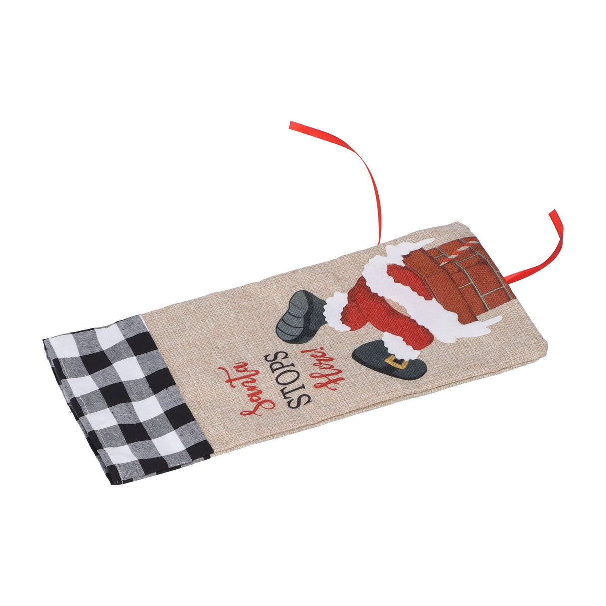 Christmas Santa Grid Design Champagne Bottle Cover Bag Sleeve Christmas Gifts for PartyBlack White Grid