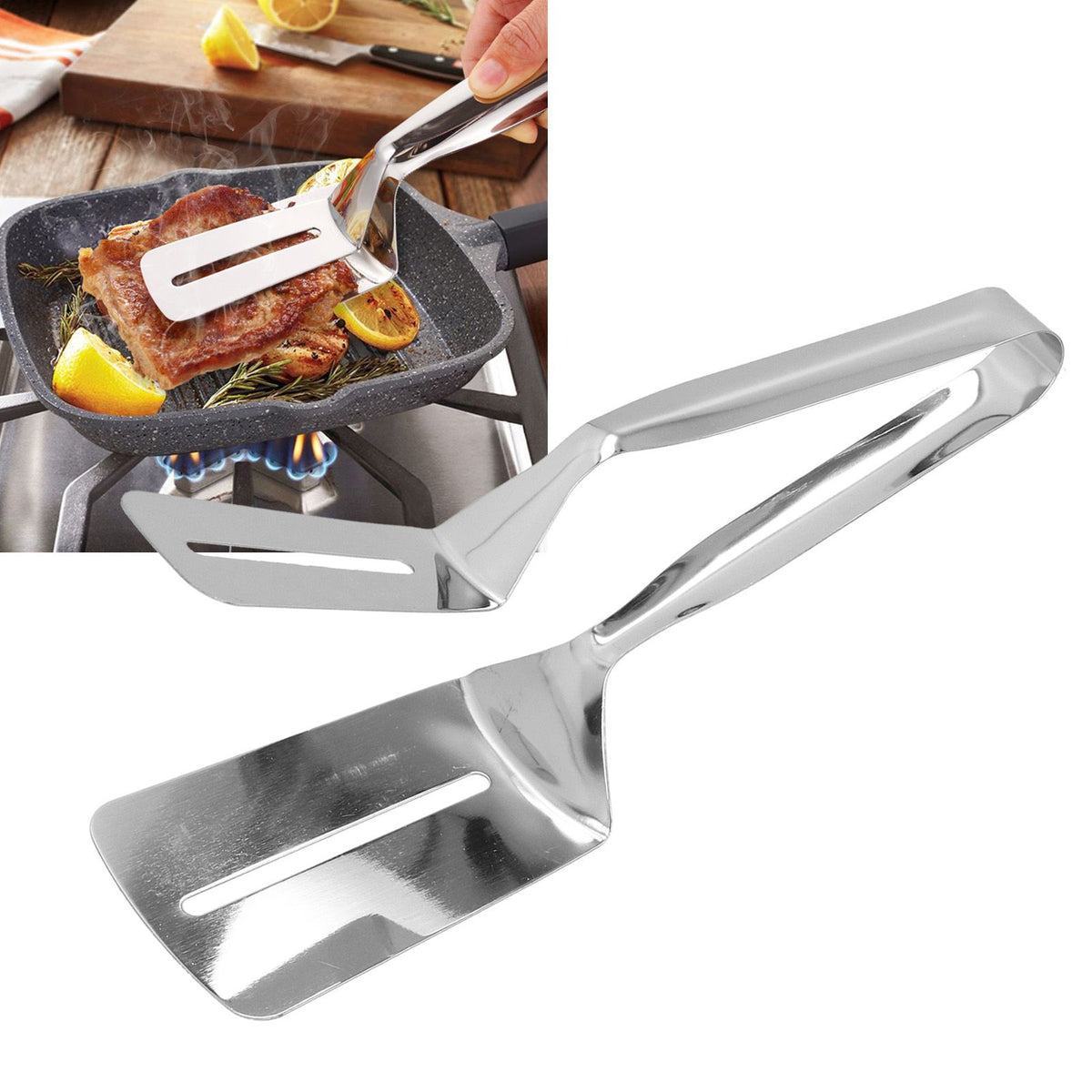 Stainless Steel Fried Shovel Cooking Tong for Steak Fish Hamburger Pizza Pies Household Kitchen Utensils