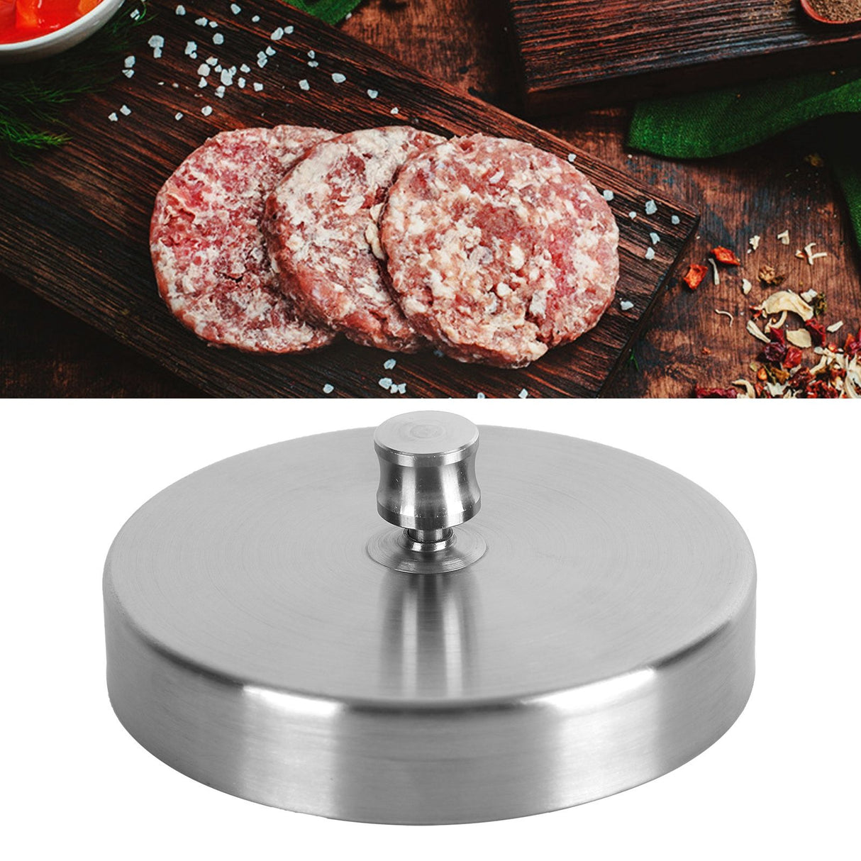 Hamburger Press Stainless Steel Safe Nontoxic Adjustable Handle Burger Mold for BBQ