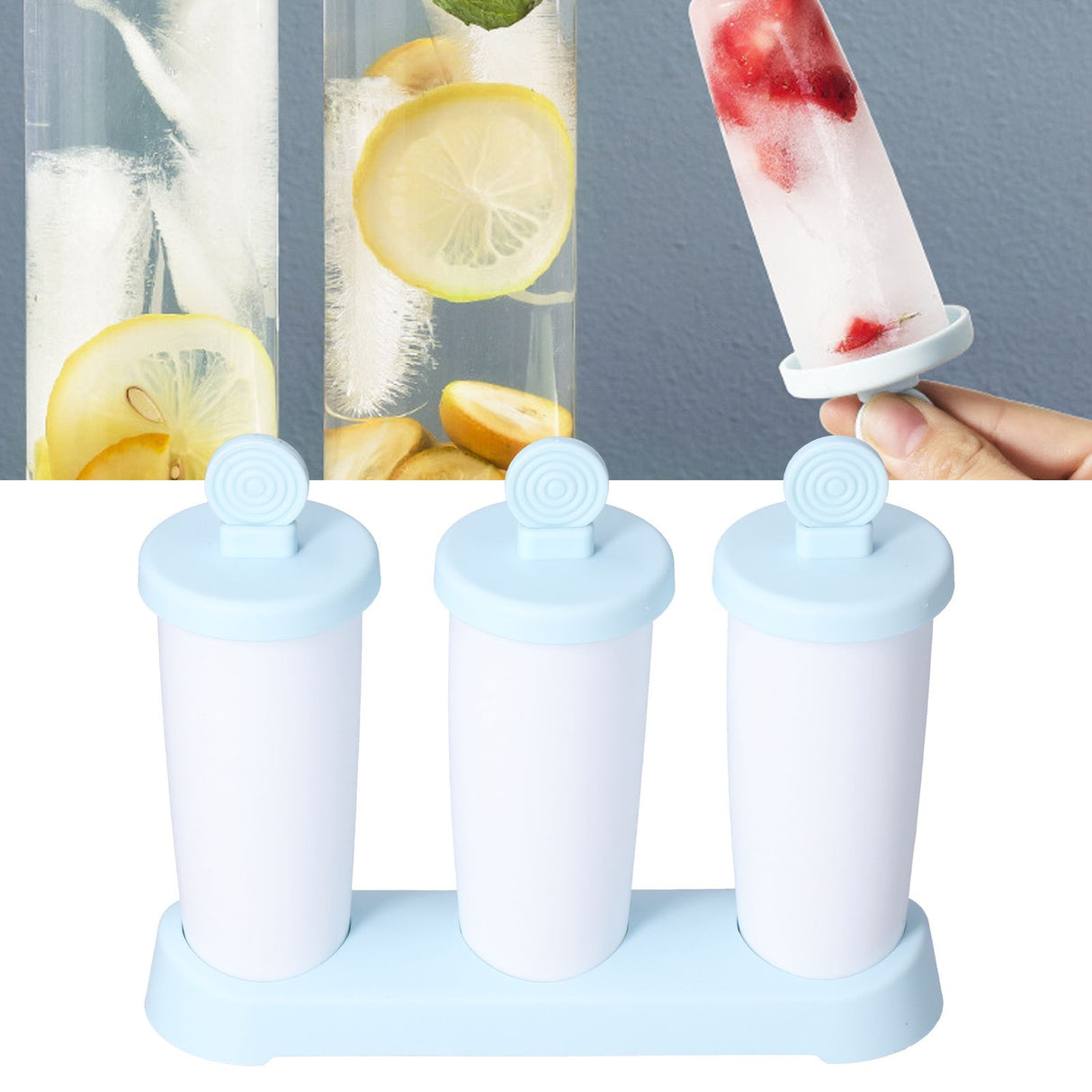 2Pcs 3 Grids Ice Cream Mold DIY Dessert Ice Cube Maker Mold for Summer Kitchen Home