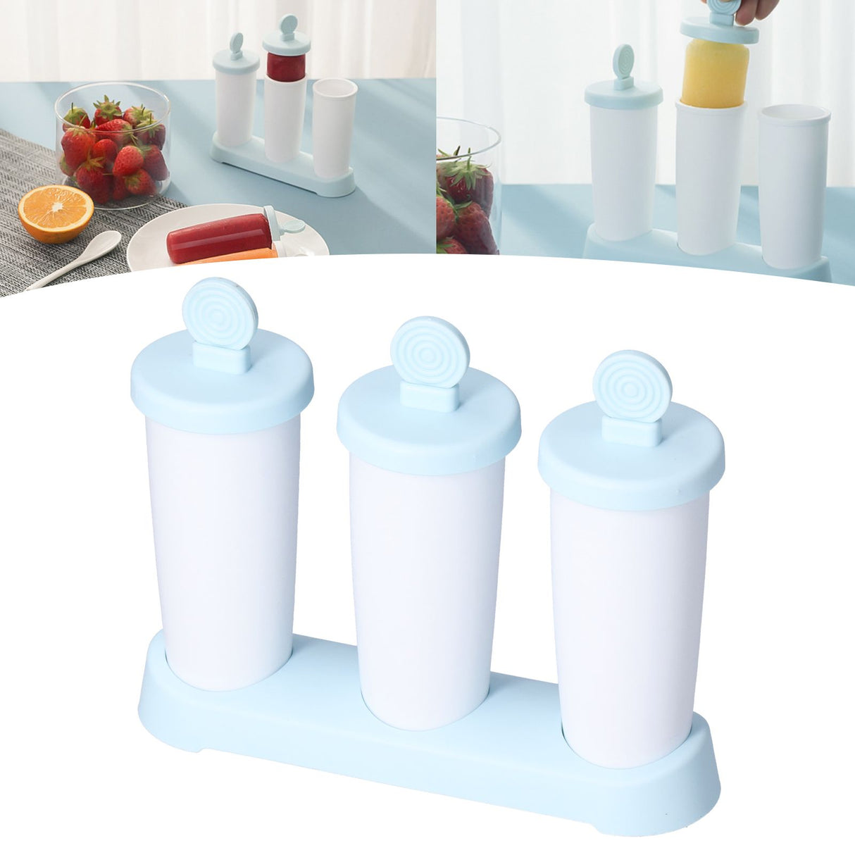 2Pcs 3 Grids Ice Cream Mold DIY Dessert Ice Cube Maker Mold for Summer Kitchen Home
