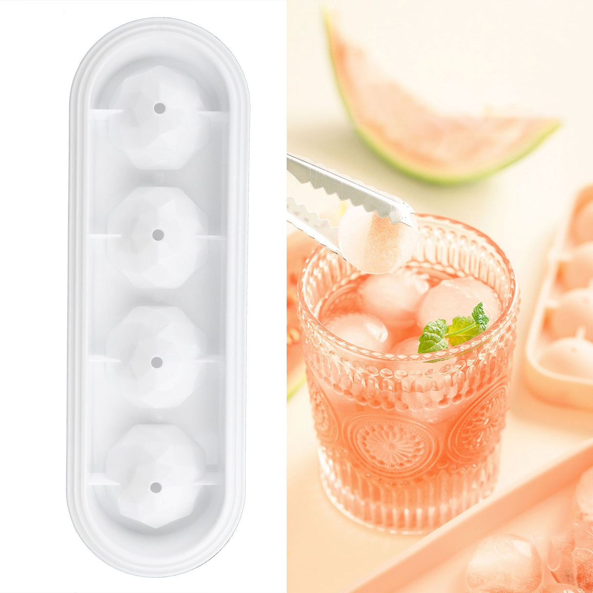 2Pcs 4 Grids Food Grade Ice Cubes Mold Whiskey Ice Ball Making Mold Tray for Home Bar