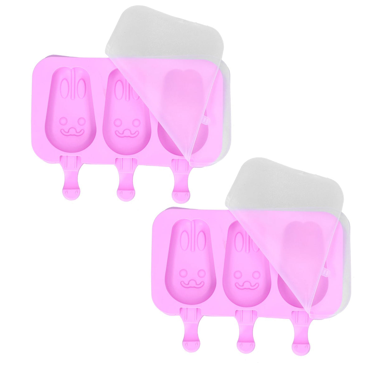 2Pcs 3 Grid Silicone Ice Cream Mold with Lid Rabbit Shaped Mold for Summer Home Kitchen