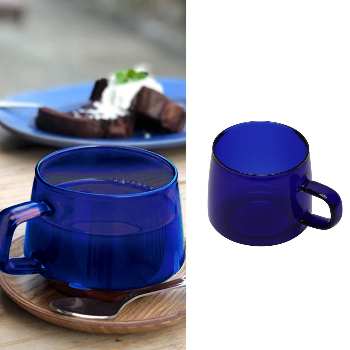 350ml Glass Coffee Cup Crystal Coffee Mug with Handle High Temperature Resistance for Home and CafeBlue