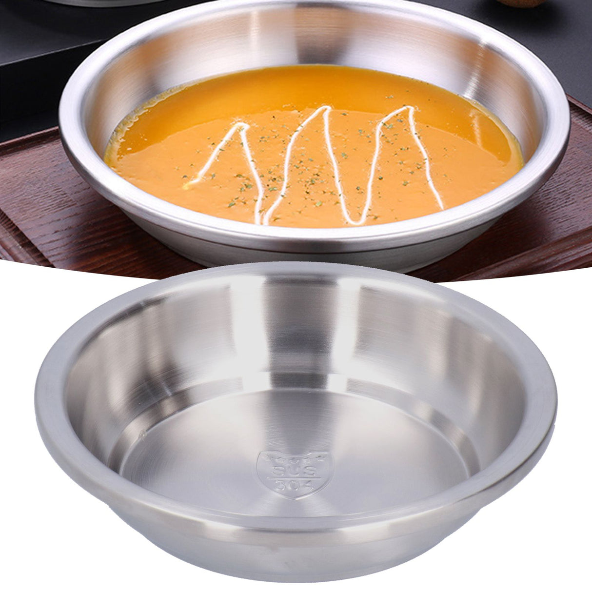 Stainless Steel Plate 304 Food Grade Material Stainless Steel Rounded Deepen Dish for Eating18cm/7in
