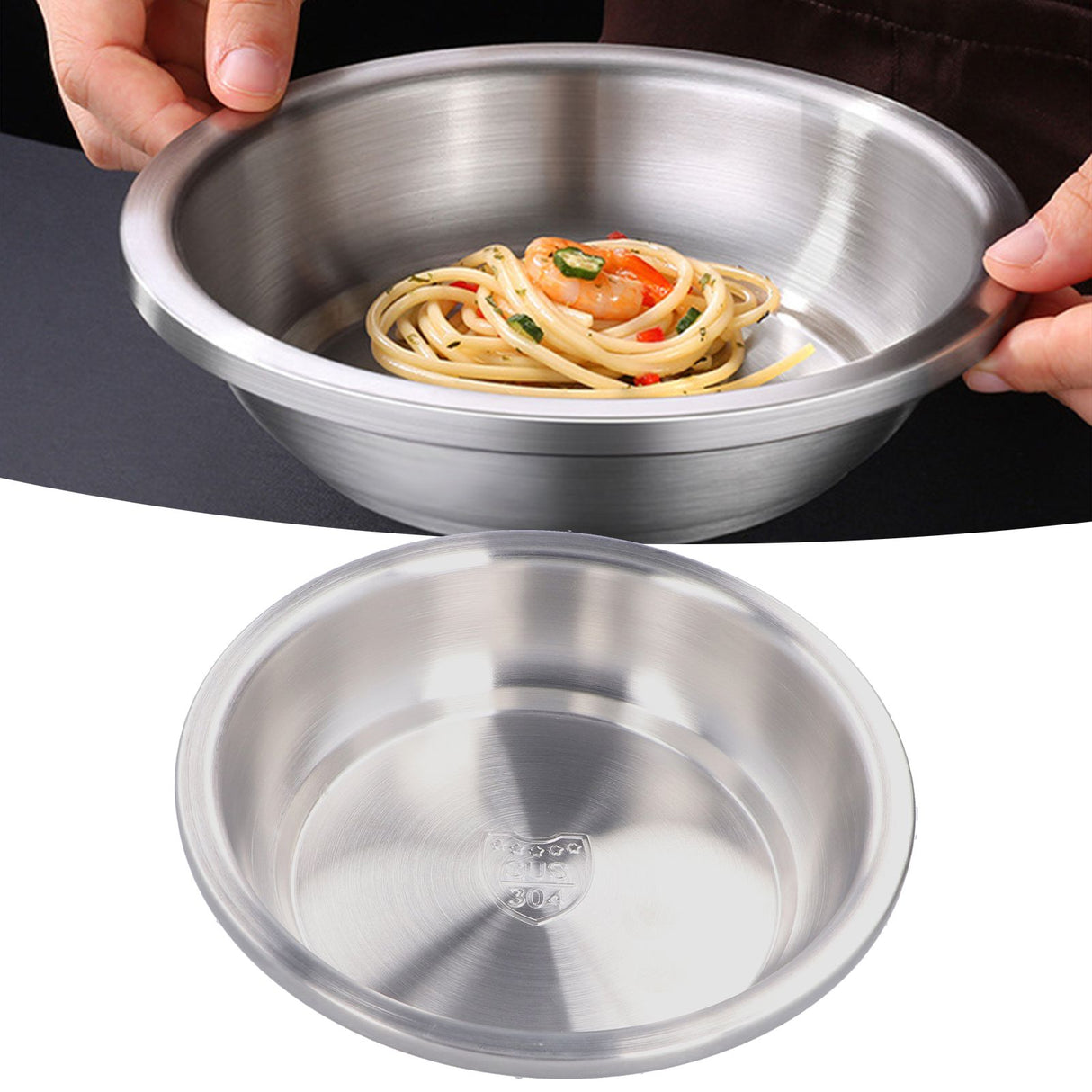 Stainless Steel Plate 304 Food Grade Material Stainless Steel Rounded Deepen Dish for Eating18cm/7in