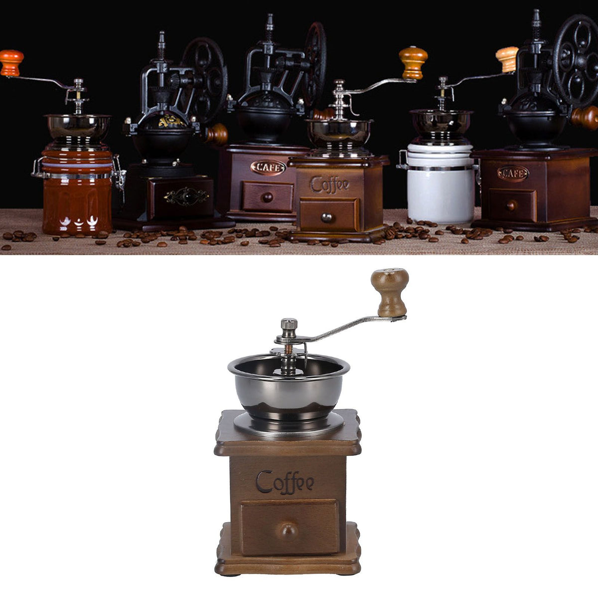 Manual Coffee Grinder Portable Retro Classic Fine Polished Pull Out Coffee Bean Grinder