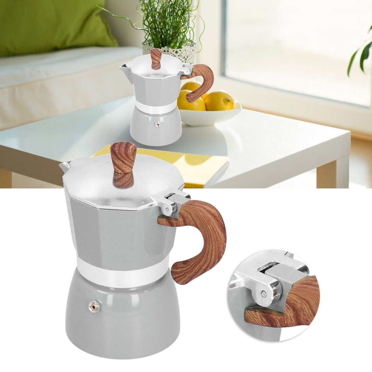 150ML Practical Aluminum Coffee Maker Octagonal Moka Coffee Pot for Home Office Kitchen ApplianceSilver