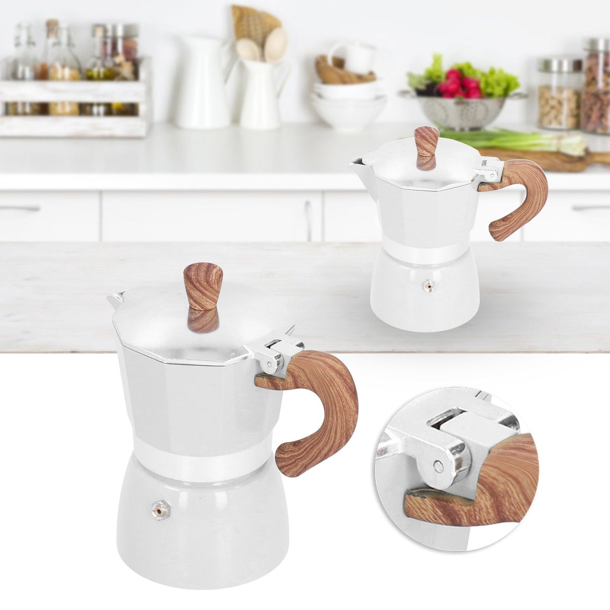 150ML Practical Aluminum Coffee Maker Octagonal Moka Coffee Pot for Home Office Kitchen ApplianceMilky White