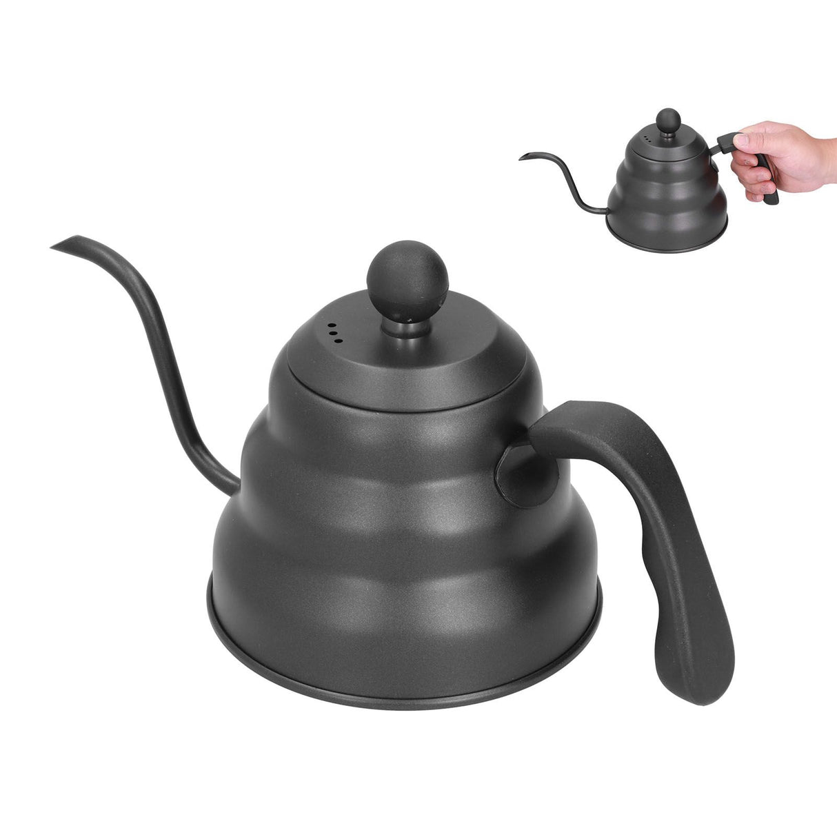 PTFE Stainless Steel Tea Pot Coffee Kettle Gooseneck Spout Pour Over Coffee Maker Drip Kettle Black1L