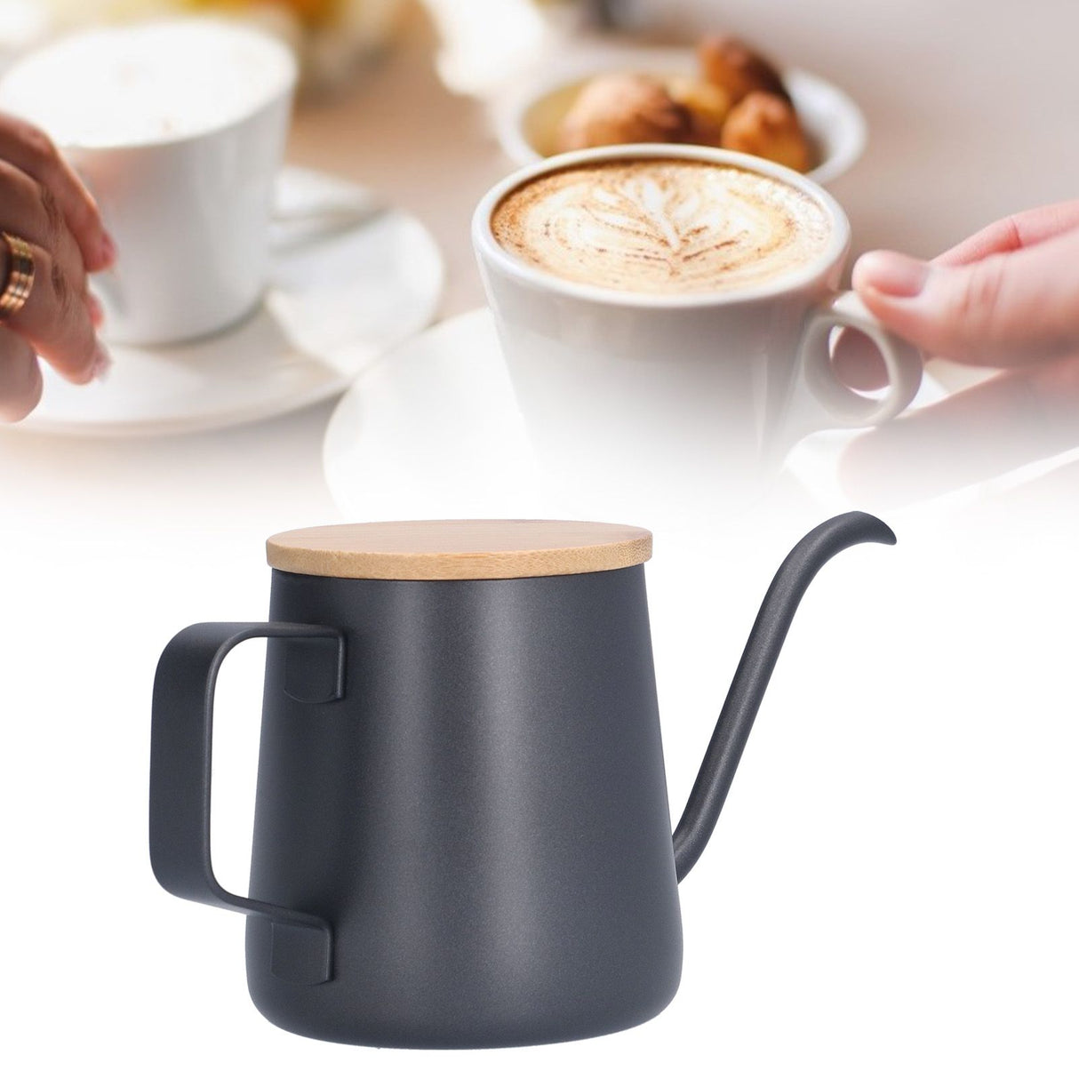 350ml Stainless Steel Coffee Pot Long Narrow Spout Manual Coffee Making Kettle with Bamboo Lid