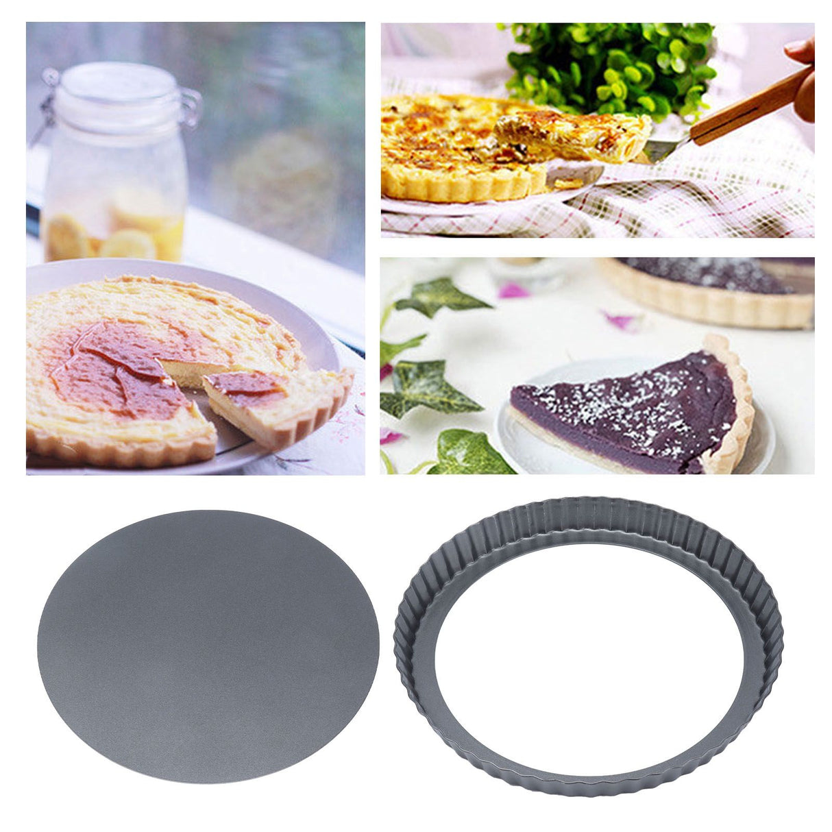 9in Bakeware Carbon Steel Baking Pan with Movable Chassis and Wavy Edge Nonstick Black for Family Baking9in Movable Chassis Pie Pan