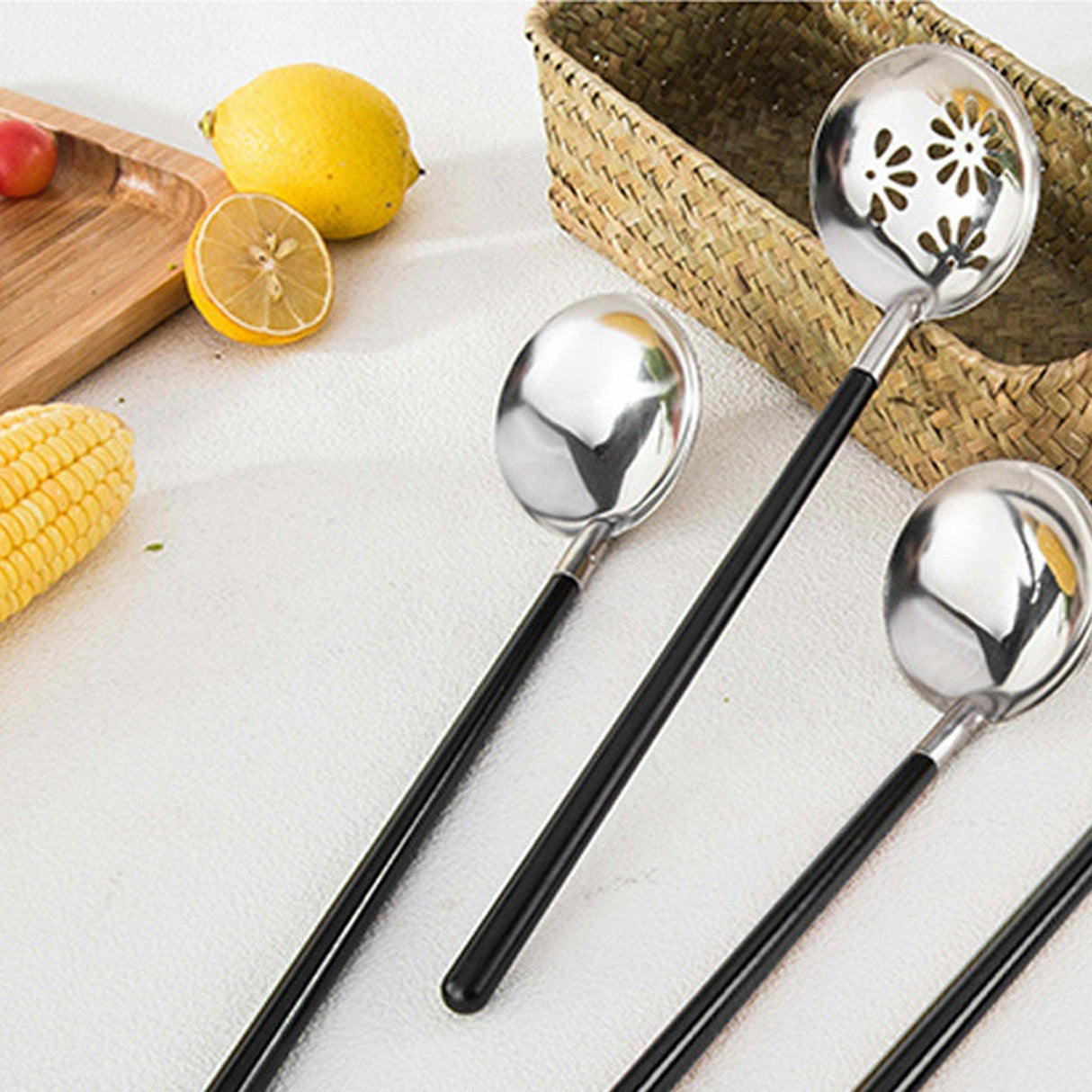 26CM Stainless Steel Round Spoon Hot Pot Ladle Dinnerware for Home Kitchen Restaurant HotelColander