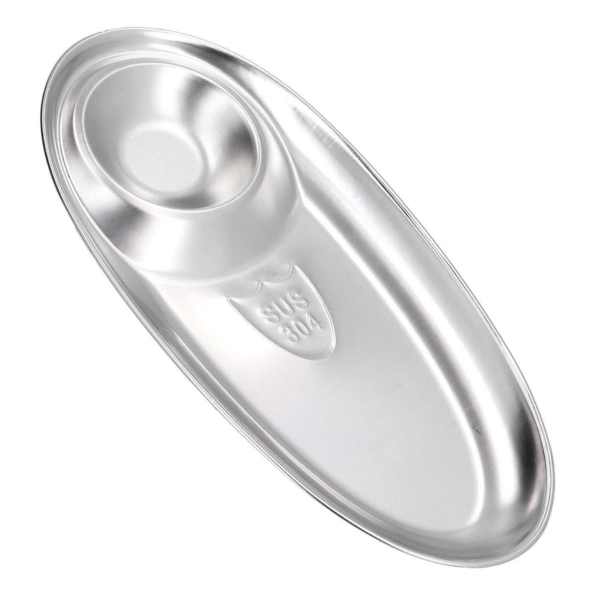 304 Stainless Steel Snack Plate Silver Oval Divided Spice Dish for Home Outdoor CampingL