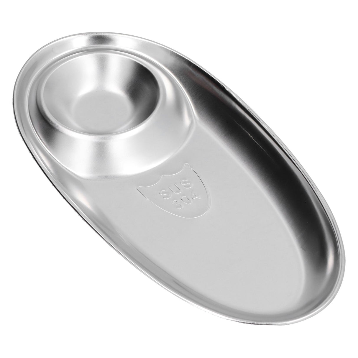 304 Stainless Steel Snack Plate Silver Oval Divided Spice Dish for Home Outdoor CampingS