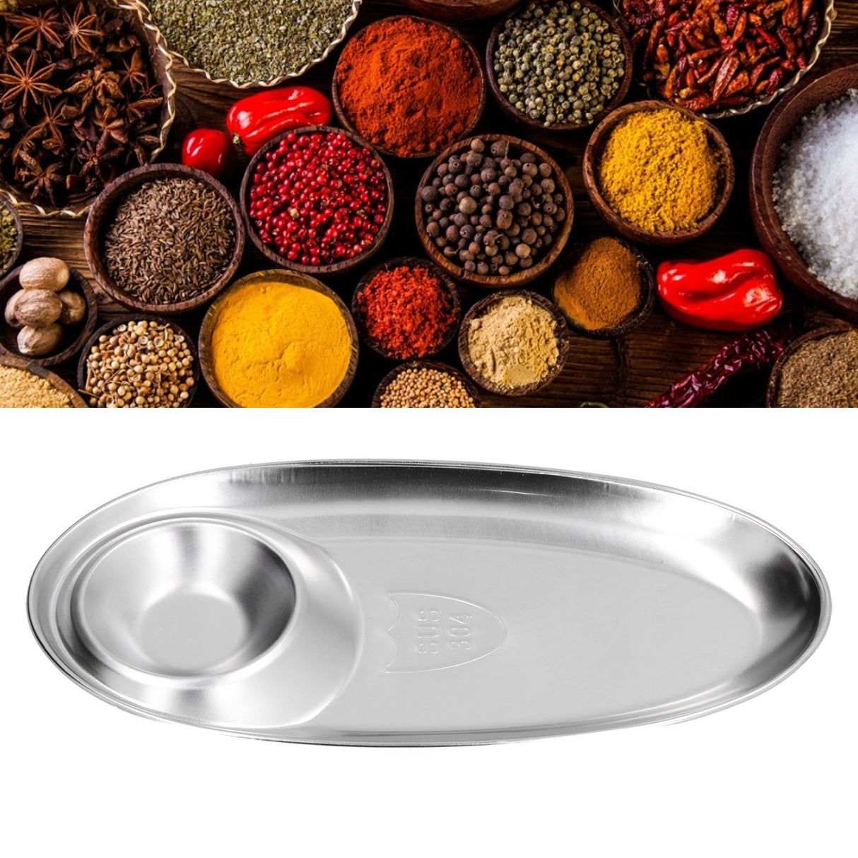304 Stainless Steel Snack Plate Silver Oval Divided Spice Dish for Home Outdoor CampingS