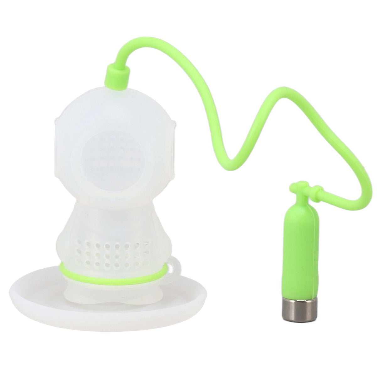 Silicone Tea Infuser Cute Diver Shape Loose Tea Leaf Filter Tea Diffuser Strainer with Chain and Drip Tray for Home Green