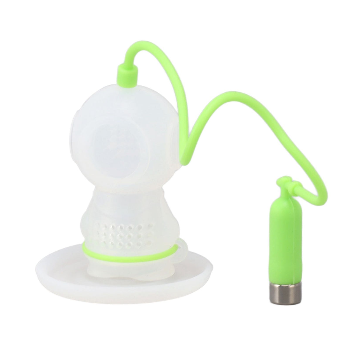 Silicone Tea Infuser Cute Diver Shape Loose Tea Leaf Filter Tea Diffuser Strainer with Chain and Drip Tray for Home Green