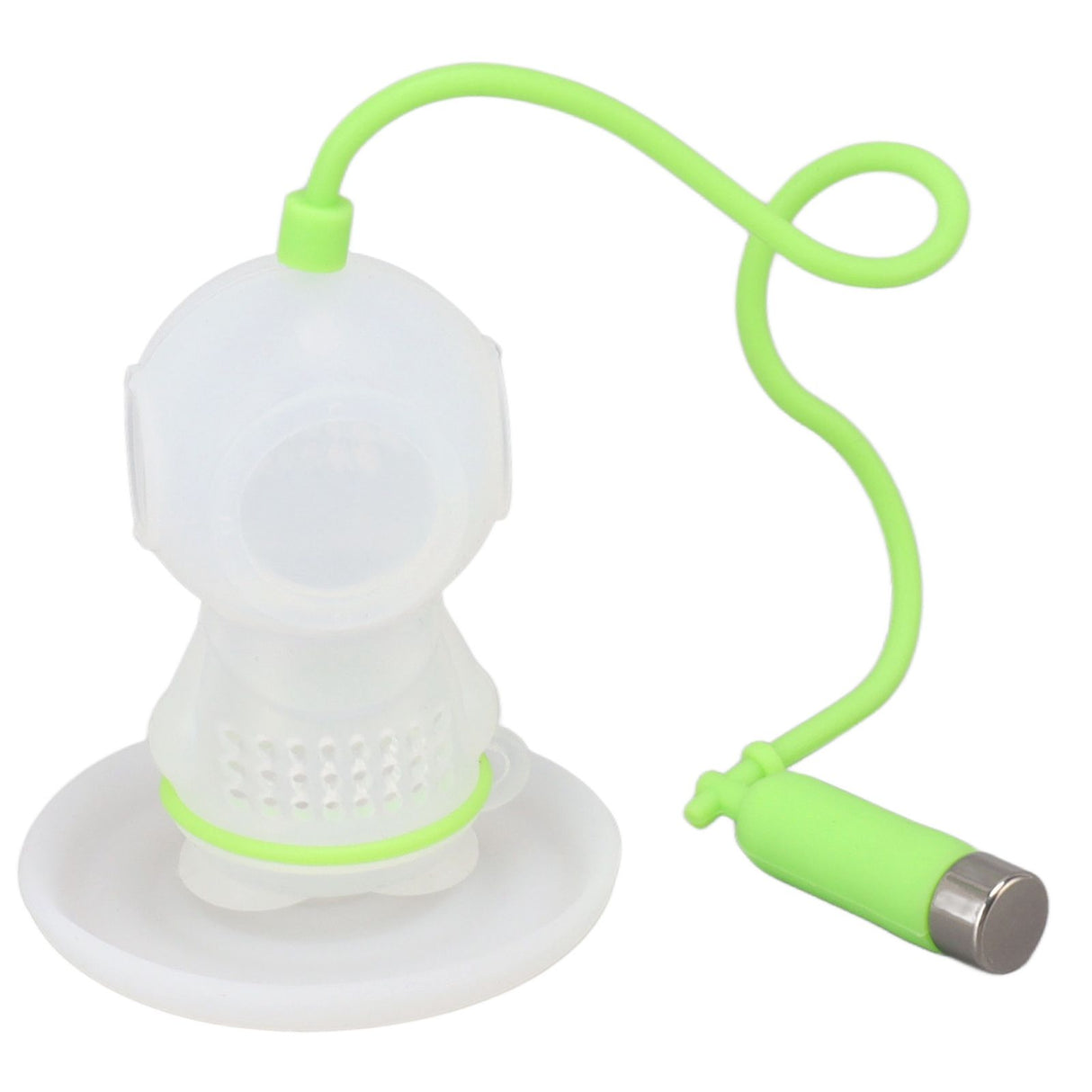 Silicone Tea Infuser Cute Diver Shape Loose Tea Leaf Filter Tea Diffuser Strainer with Chain and Drip Tray for Home Green