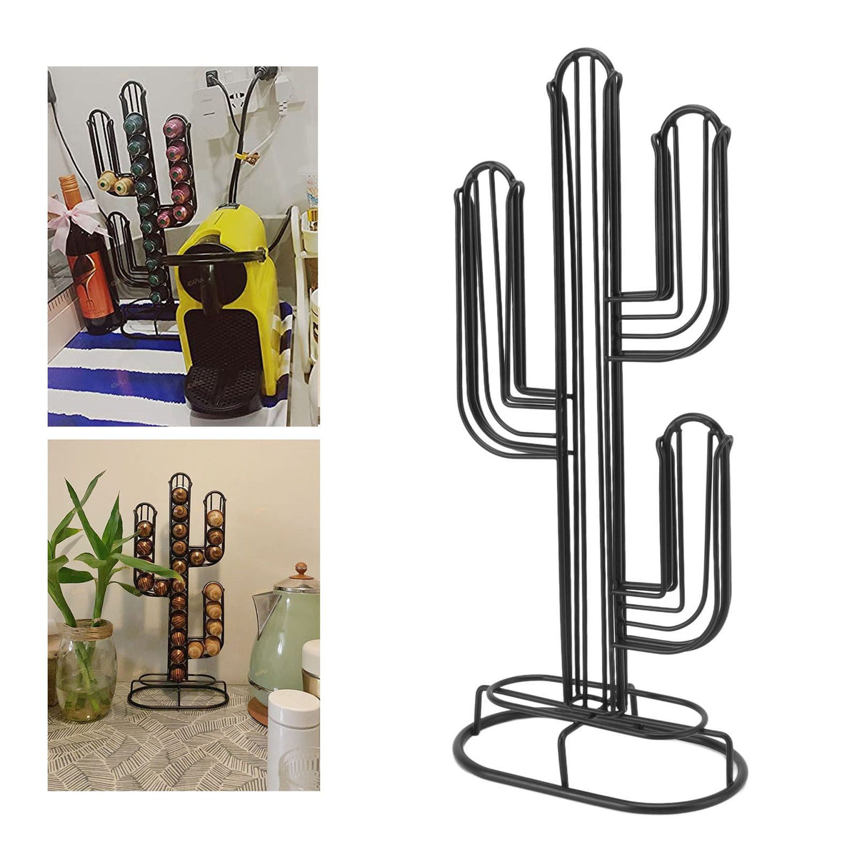 Cactus Shaped Coffee Pod Holder Home Black Iron Coffee Capsule Storage Stand Organizer Holds 48 Coffee Pods