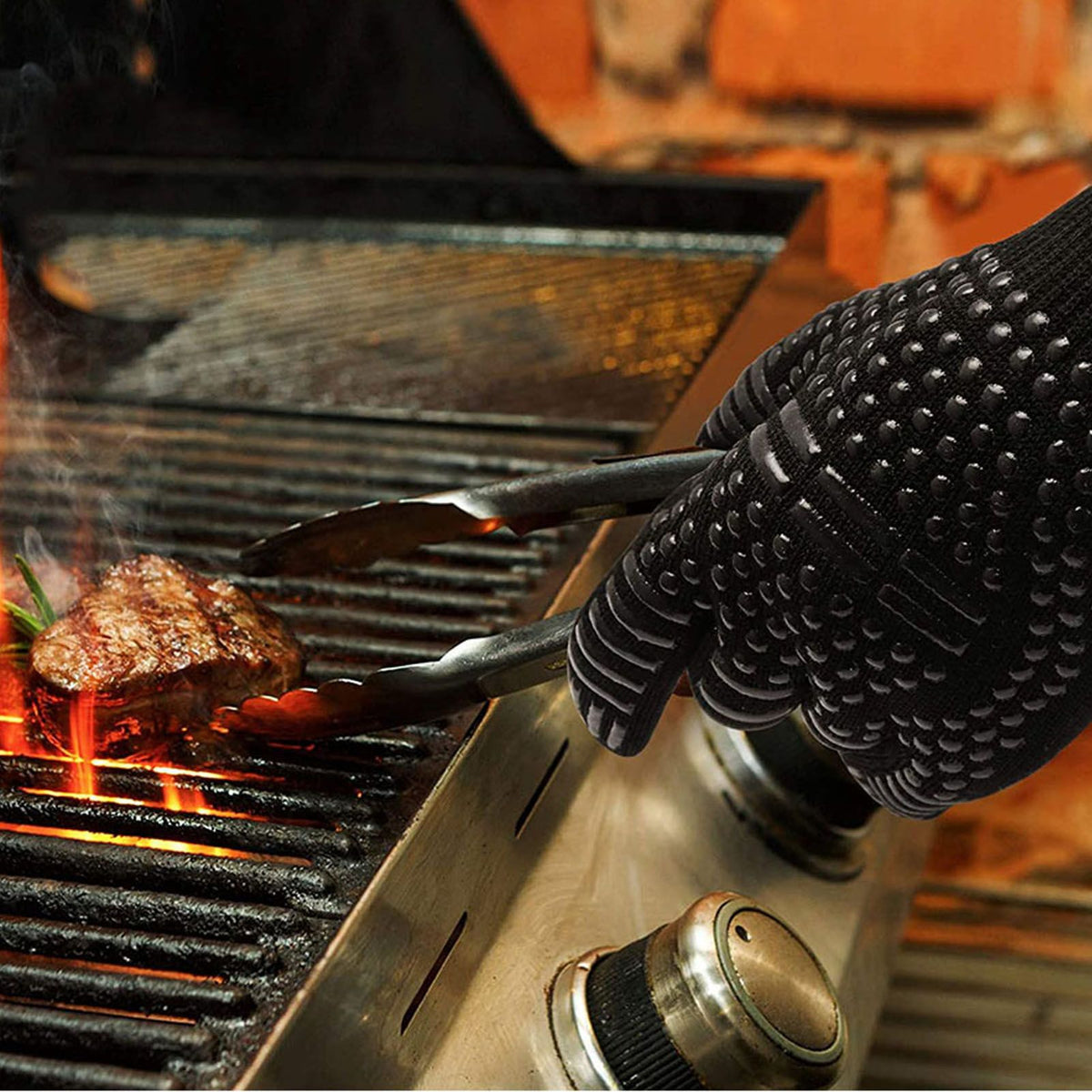 Heat Resistant Cooking Gloves Non Slip Reversible Use Polyester Cotton Lining Oven Glove for Grilling Barbecue Cooking