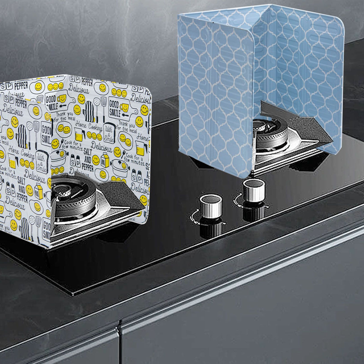Oil Splash Baffle Foldable Heat Resistant Aluminum Foil Cooking Splashproof Guard for Kitchen Frying Pan Blue