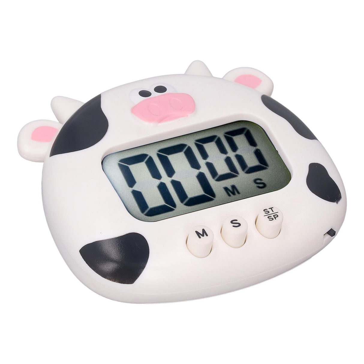 Digital Kitchen Timer Countup Countdown Cartoon Animal Sound Flash Alert Easy Operation with Stand for Cooking Teaching White Cow
