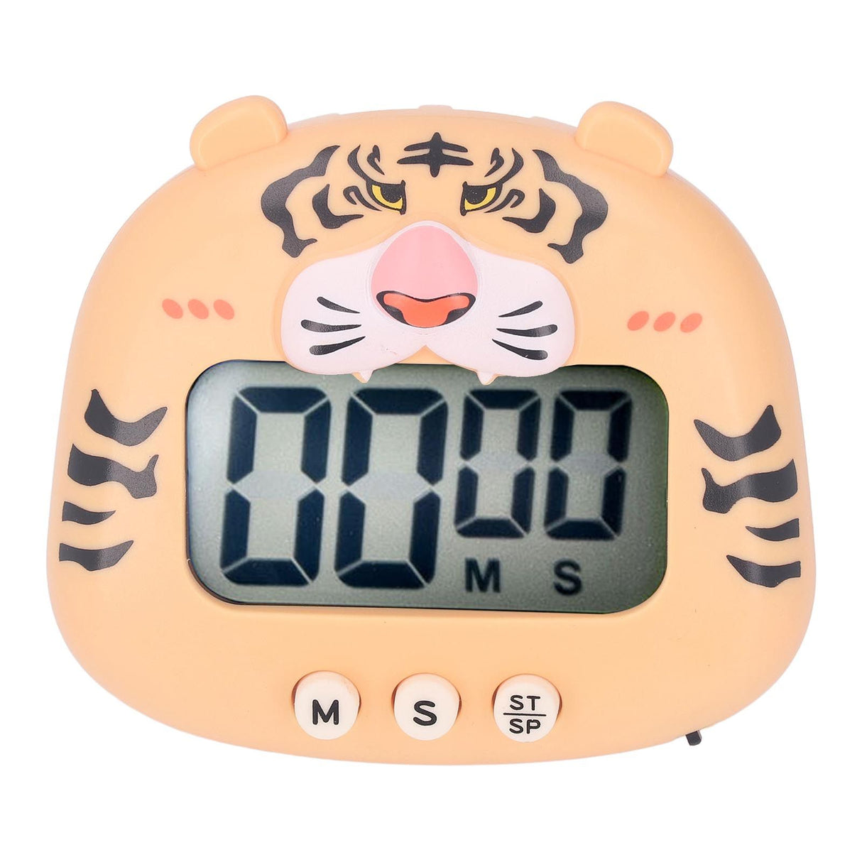 Digital Kitchen Timer Countup Countdown Cartoon Animal Sound Flash Alert Easy Operation with Stand for Cooking Teaching Yellow Tiger