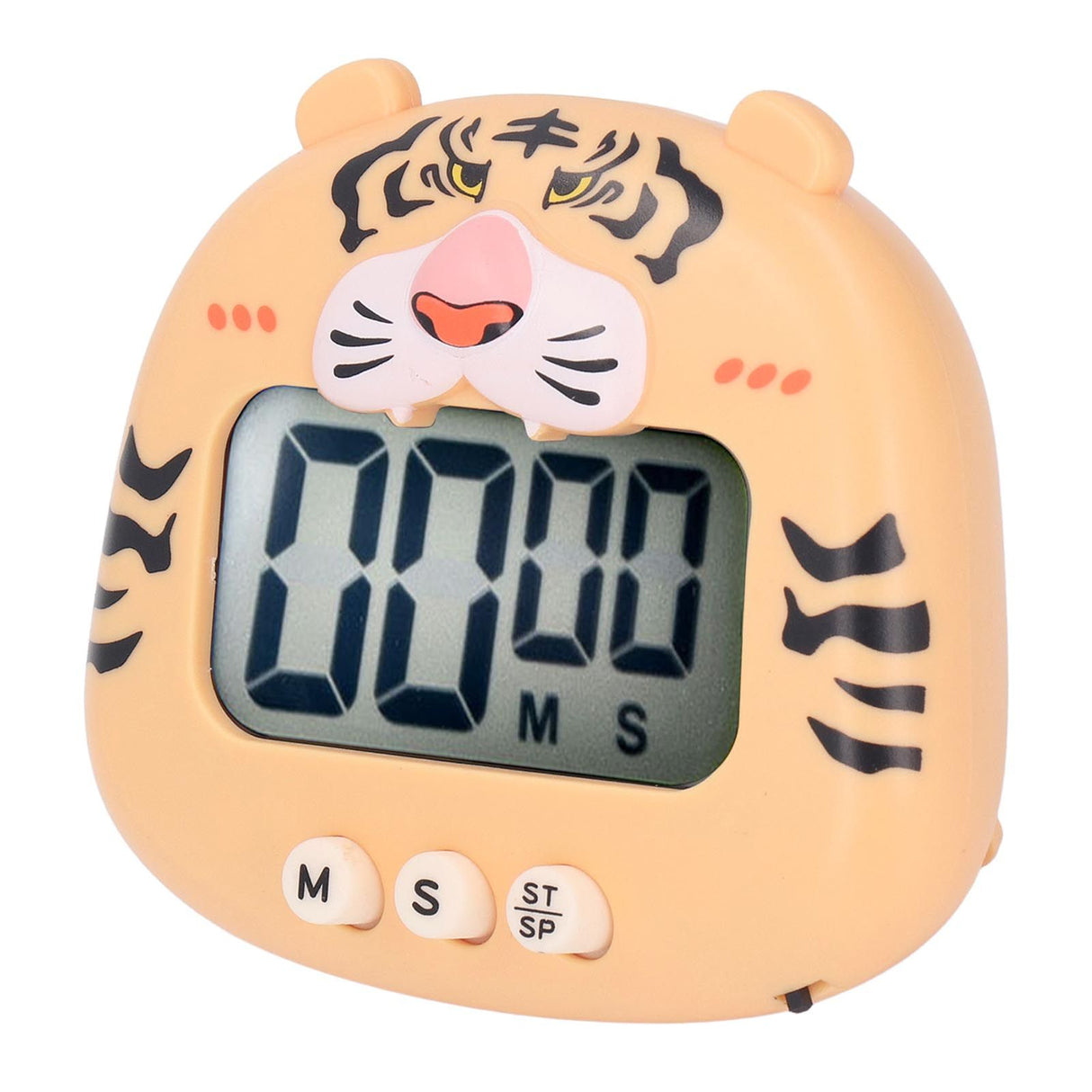 Digital Kitchen Timer Countup Countdown Cartoon Animal Sound Flash Alert Easy Operation with Stand for Cooking Teaching Yellow Tiger