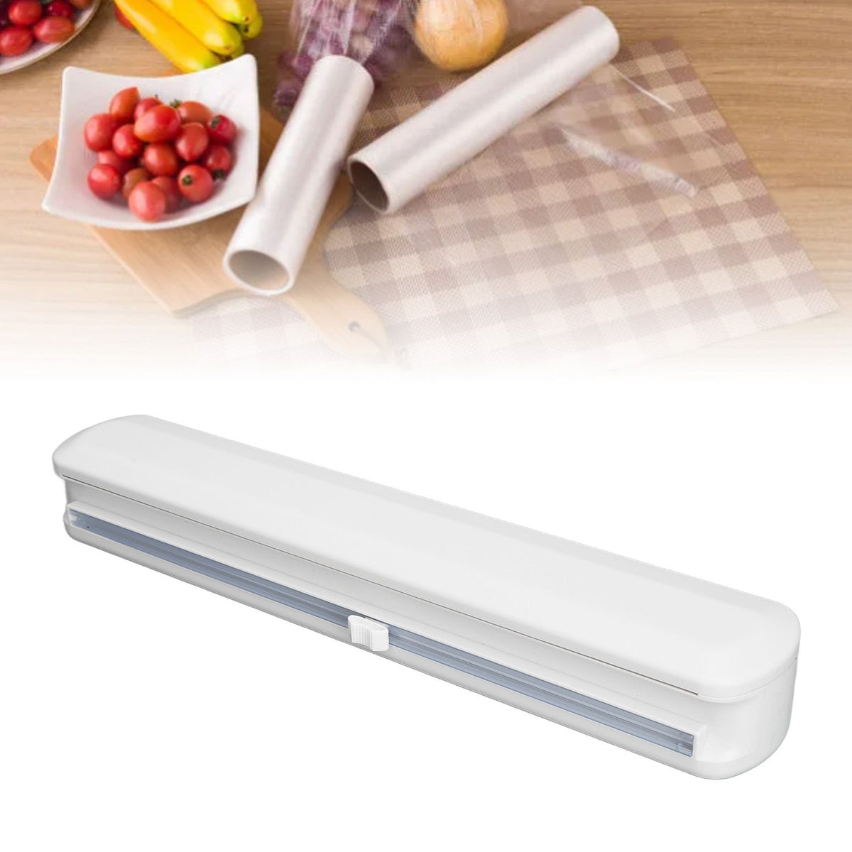 Plastic Wrap Dispenser with Slide Cutter Smooth Cutting Adjustable Reusable Cling Film Dispenser for Tin Foil S 37x6.5cm