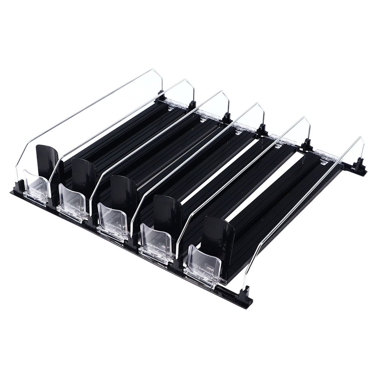 Drink Organizer for Fridge Spring Loaded Adjustable Push Rod Slide Rail Soda Can Dispenser for Beer Beverages 38cm Black