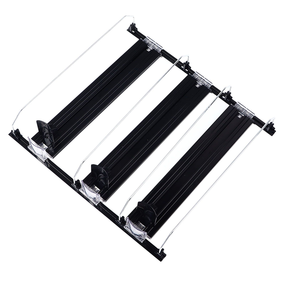 38cm Drink Organizer for Fridge Automatic Pusher Glide 12oz 16oz 20oz Soda Dispenser for Fridge Width Adjustable E Shaped 38cm Black