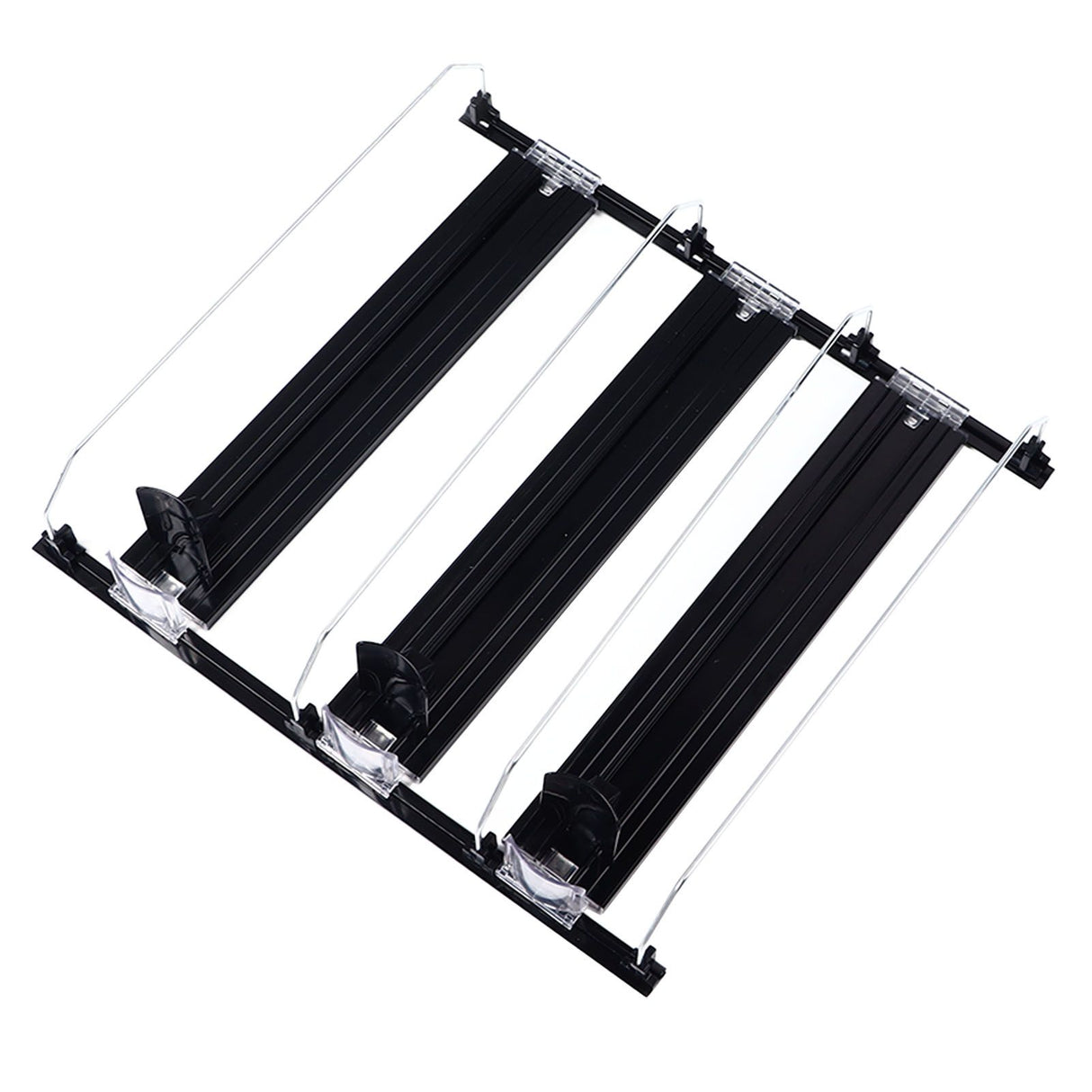 38cm Drink Organizer for Fridge Automatic Pusher Glide 12oz 16oz 20oz Soda Dispenser for Fridge Width Adjustable E Shaped 38cm Black